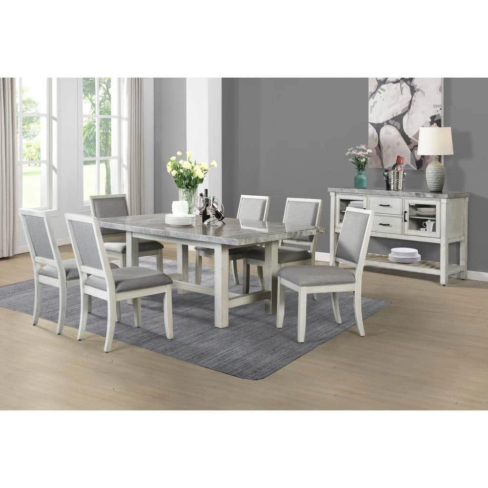 Canova Weathered White Marble Top Dining Table by Steve Silver 7 Canova Weathered White Marble Top Dining Table by Steve Silver - Image 5