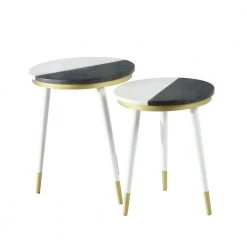 Taj White and Black 2-Piece Round Side Table by Steve Silver