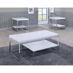 Lucia 47 in. White/Chrome Large Rectangle Resin Coffee Table with Shelf by Steve Silver -Steve Silver Online Store white finish and chrome steve silver coffee tables lu450cw 31 1000
