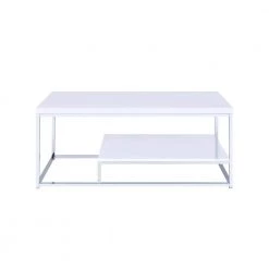 Lucia 47 in. White/Chrome Large Rectangle Resin Coffee Table with Shelf by Steve Silver