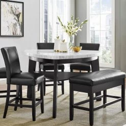 Carrara White Marble Top Counter Height Table by Steve Silver -Steve Silver Online Store white marble top ebony base steve silver kitchen dining tables cr630mtl 31 1000