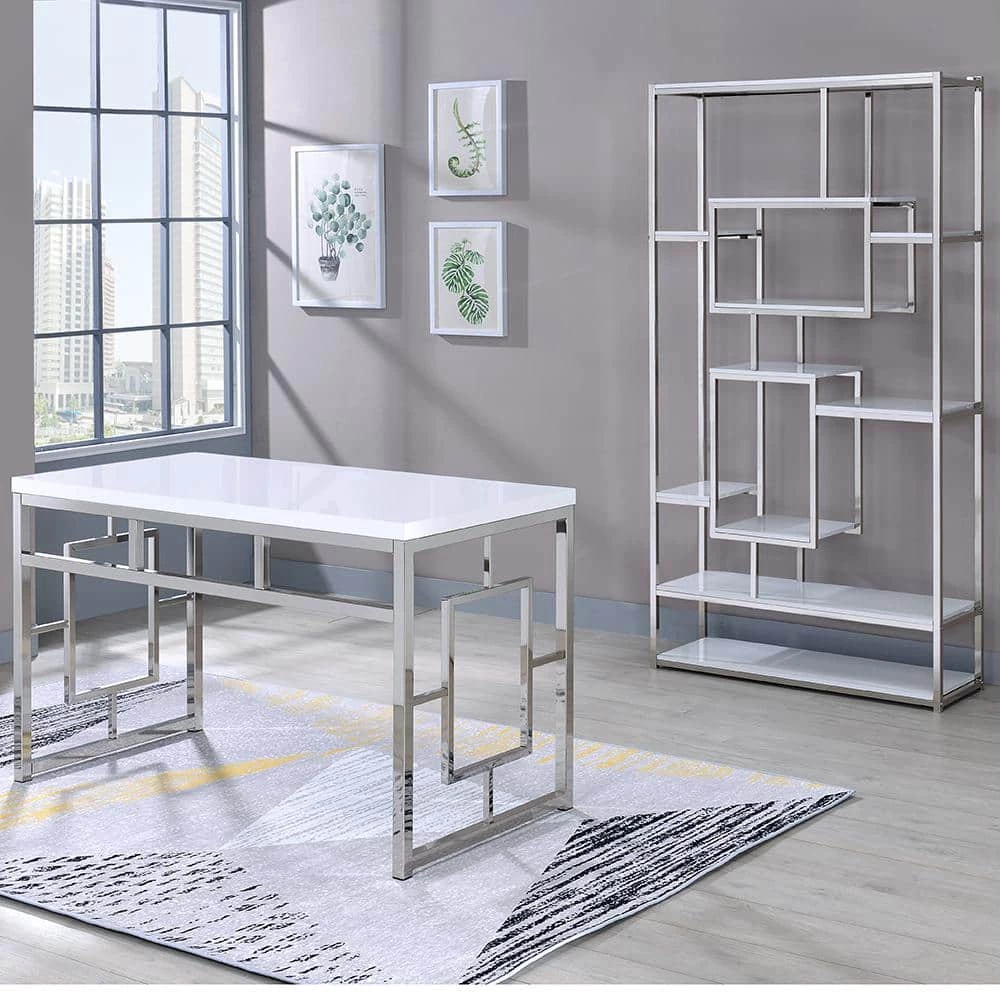 Alize 71 in. White and Chrome Multi Shelf Bookcase by Steve Silver 7 Alize 71 in. White and Chrome Multi Shelf Bookcase by Steve Silver - Image 5