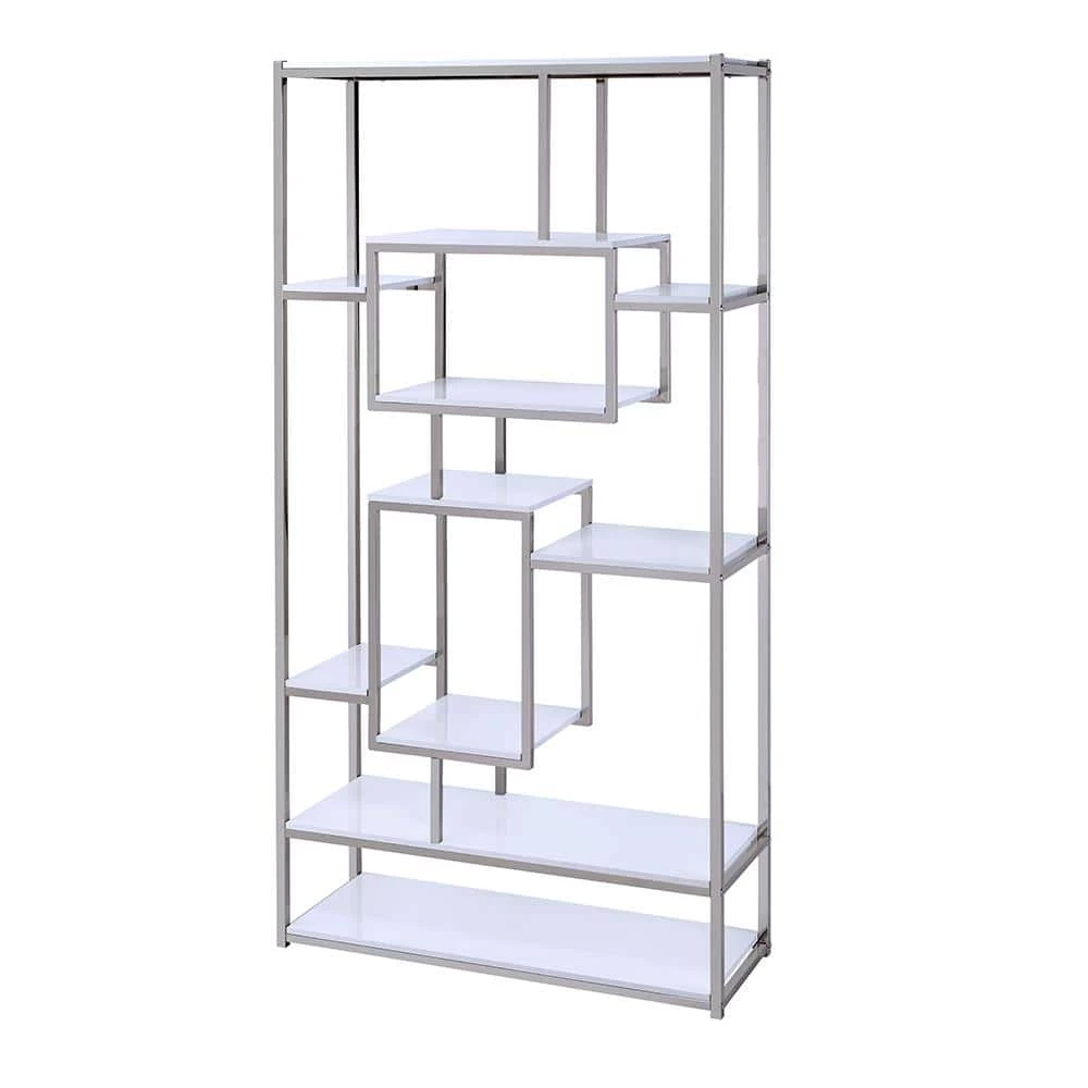 Alize 71 in. White and Chrome Multi Shelf Bookcase by Steve Silver 3 Alize 71 in. White and Chrome Multi Shelf Bookcase by Steve Silver