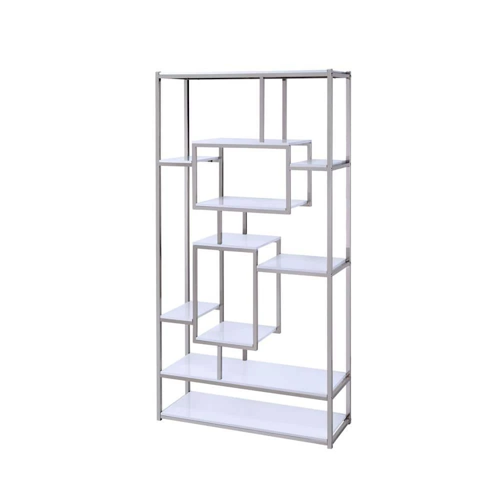 Alize 71 in. White and Chrome Multi Shelf Bookcase by Steve Silver 4 Alize 71 in. White and Chrome Multi Shelf Bookcase by Steve Silver - Image 2