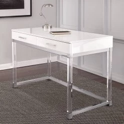 Everett 47 in. Rectangular White 2-Drawer Computer Desk with Chrome and Acrylic Accents by Steve Silver -Steve Silver Online Store white steve silver computer desks et200dw 31 1000