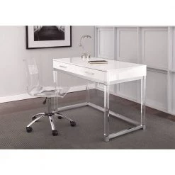 Everett 47 in. Rectangular White 2-Drawer Computer Desk with Chrome and Acrylic Accents by Steve Silver -Steve Silver Online Store white steve silver computer desks et200dw 4f 1000
