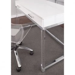 Everett 47 in. Rectangular White 2-Drawer Computer Desk with Chrome and Acrylic Accents by Steve Silver -Steve Silver Online Store white steve silver computer desks et200dw 77 1000
