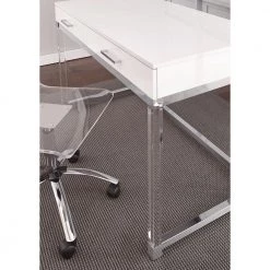 Everett 47 in. Rectangular White 2-Drawer Computer Desk with Chrome and Acrylic Accents by Steve Silver -Steve Silver Online Store white steve silver computer desks et200dw e1 1000