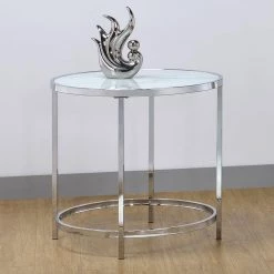 Rayne White Faux Marble Top Round End Table by Steve Silver -Steve Silver Online Store white steve silver end side tables ry300ew 31 1000