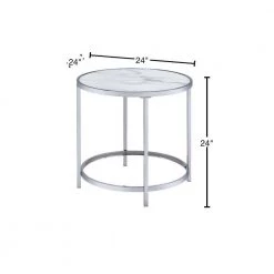 Rayne White Faux Marble Top Round End Table by Steve Silver -Steve Silver Online Store white steve silver end side tables ry300ew 40 1000