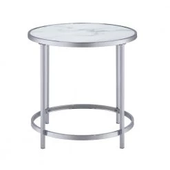 Rayne White Faux Marble Top Round End Table by Steve Silver