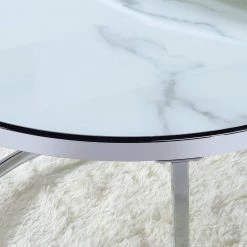 Rayne White Faux Marble Top Round End Table by Steve Silver -Steve Silver Online Store white steve silver end side tables ry300ew a0 1000
